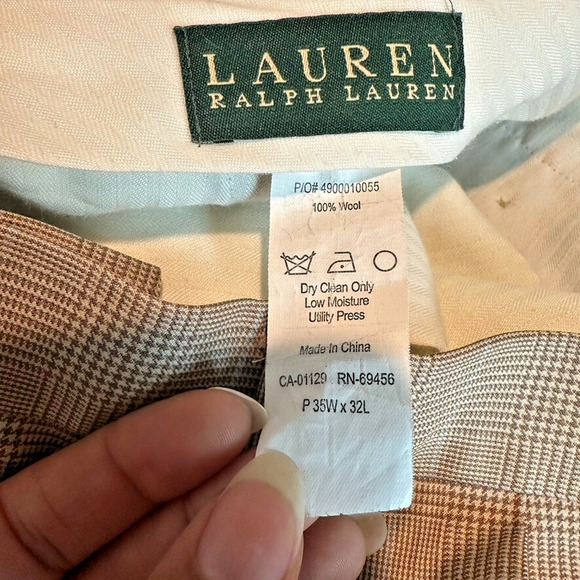 Ralph Lauren Academia Mens Dress Pants 35 x 32 Brown Glen Plaid100% Wool Pleated - Picture 7 of 11